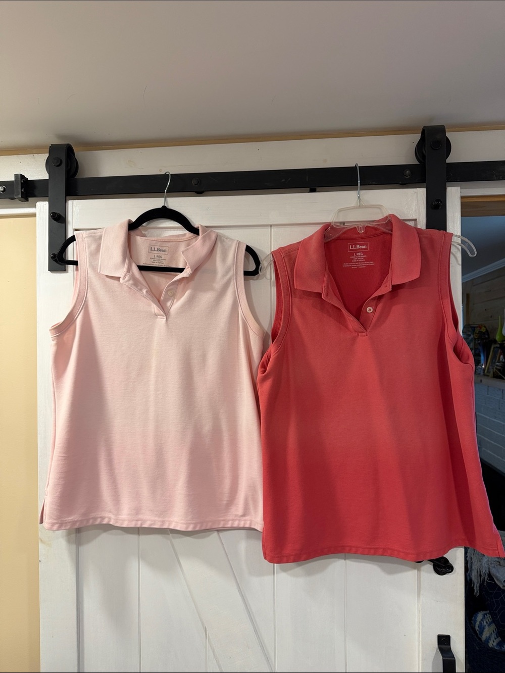 L.L. Bean Women’s Sleeveless Polo Tops - Light Pink & dark pink/Coral size L reg